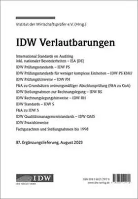 Institut der Wirtschaftsprüfer in Deutschland e.V. |  IDW, 87. Erg.-Lief. IDW Verlautbarungen Sepemter 2023 | Loseblattwerk |  Sack Fachmedien