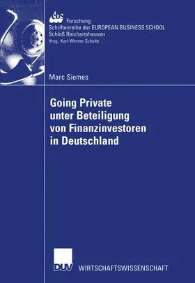 Siemes |  Going Private unter Beteiligung von Finanzinvestoren in Deutschland | Buch |  Sack Fachmedien