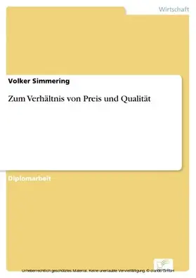 Simmering |  Zum Verhältnis von Preis und Qualität | eBook | Sack Fachmedien