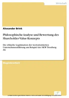 Brink |  Philosophische Analyse und Bewertung des Shareholder-Value-Konzepts | eBook | Sack Fachmedien