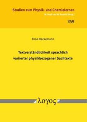 Hackemann |  Textverständlichkeit sprachlich variierter physikbezogener Sachtexte | Buch |  Sack Fachmedien