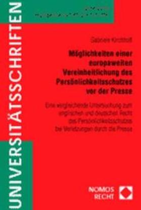 Kirchhoff |  Möglichkeiten einer europaweiten Vereinheitlichung | Buch |  Sack Fachmedien