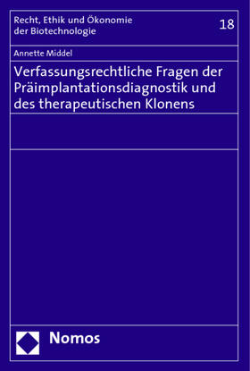 Middel | Verfassungsrechtliche Fragen der Präimplantationsdiagnostik und des therapeutischen Klonens | Buch | sack.de
