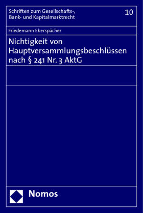 Eberspächer | Eberspächer, F: Nichtigkeit von Hauptversammlungsbeschlüssen | Buch | 978-3-8329-4178-9 | sack.de