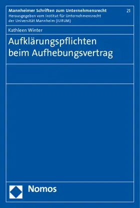 Winter |  Aufklärungspflichten beim Aufhebungsvertrag | Buch |  Sack Fachmedien