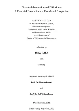 Hoff | Greentech Innovation and Diffusion | E-Book | sack.de