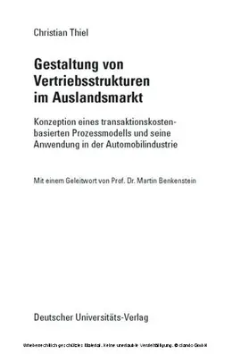 Thiel |  Gestaltung von Vertriebsstrukturen im Auslandsmarkt | eBook | Sack Fachmedien