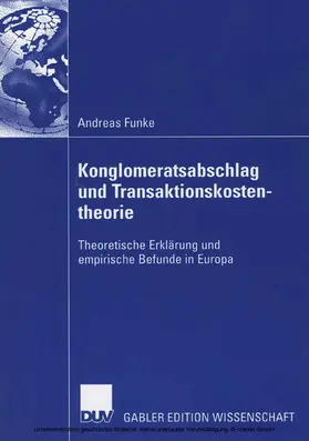 Funke | Konglomeratsabschlag undTransaktionskostentheorie | E-Book | www.sack.de