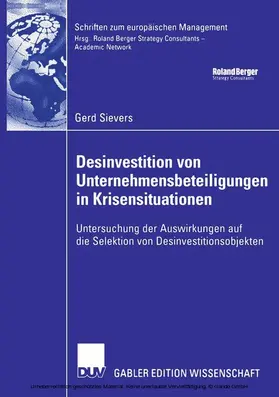 Sievers | Desinvestition von Unternehmensbeteiligungen in Krisensituationen | E-Book | www.sack.de