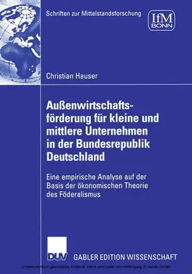 Hauser |  Außenwirtschaftsförderung für kleine und mittlere Unternehmen in der Bundesrepublik Deutschland | eBook | Sack Fachmedien