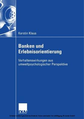 Klaus | Banken und Erlebnisorientierung | E-Book | sack.de