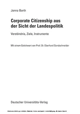 Barth | Corporate Citizenship aus der Sicht der Landespolitik | E-Book | www.sack.de