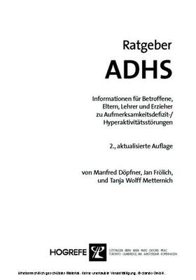 Döpfner / Frölich / Wolff Metternich-Kaizman | Ratgeber ADHS | E-Book | sack.de