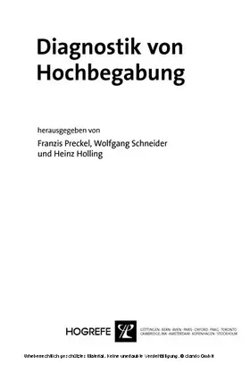 Holling / Preckel / Schneider |  Diagnostik von Hochbegabung | eBook | Sack Fachmedien