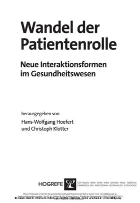 Hoefert / Klotter | Wandel der Patientenrolle | E-Book | www.sack.de