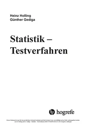 Holling / Gediga |  Statistik – Testverfahren | eBook | Sack Fachmedien