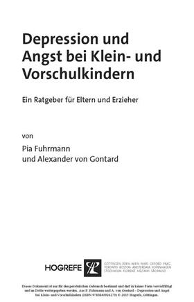 Fuhrmann / Gontard | Depression und Angst bei Klein- und Vorschulkindern | E-Book | sack.de
