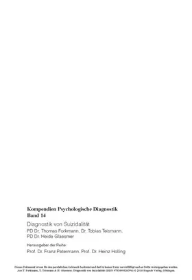 Forkmann / Teismann / Glaesmer |  Diagnostik von Suizidalität | eBook | Sack Fachmedien