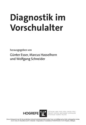 Esser / Hasselhorn / Schneider | Diagnostik im Vorschulalter | E-Book | sack.de