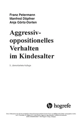 Petermann / Döpfner / Görtz-Dorten |  Aggressiv-oppositionelles Verhalten im Kindesalter | eBook | Sack Fachmedien