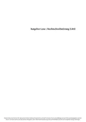 Schulte-Körne / Galuschka |  Ratgeber Lese-/Rechtschreibstörung (LRS) | eBook | Sack Fachmedien