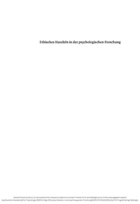  Ethisches Handeln in der psychologischen Forschung | eBook | Sack Fachmedien