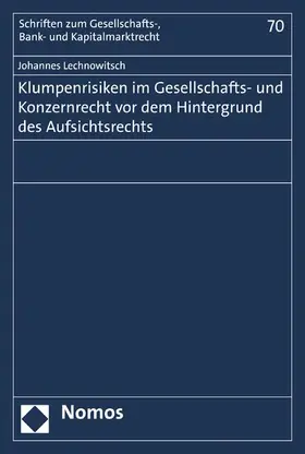 Lechnowitsch |  Klumpenrisiken im Gesellschafts- und Konzernrecht vor dem Hintergrund des Aufsichtsrechts | eBook | Sack Fachmedien