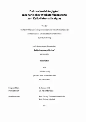 König |  Dehnratenabhängigkeit mechanischer Werkstoffkennwerte von Kalk-Natronsilicatglas | Buch |  Sack Fachmedien