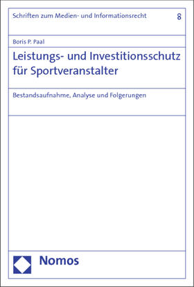 Paal | Leistungs- und Investitionsschutz für Sportveranstalter | Buch | 978-3-8487-1025-6 | sack.de