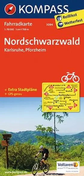  KOMPASS Fahrradkarte 3094 Nordschwarzwald - Karlsruhe - Pforzheim 1:70.000 | Sonstiges |  Sack Fachmedien