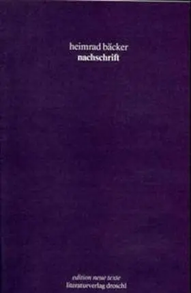 Bäcker / Achleitner |  Nachschrift | Buch |  Sack Fachmedien