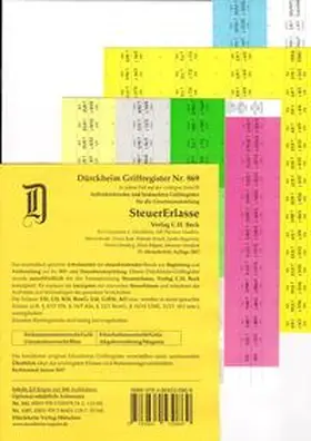 Glaubitz / Dürckheim |  SteuerErlasse Griffregister Nr. 869 (2017): 160 selbstklebende und farbig bedruckte Griffregister für die SteuerErlasse | Loseblattwerk |  Sack Fachmedien