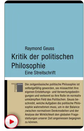 Geuss |  Kritik der politischen Philosophie | eBook | Sack Fachmedien