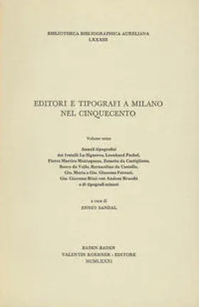 Sandal |  Editori e tipografi a Milano nel Cinquecento | Buch |  Sack Fachmedien