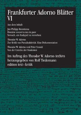  Frankfurter Adorno Blätter VI | Buch |  Sack Fachmedien