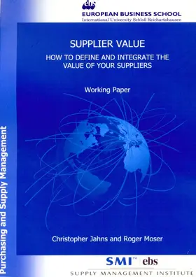 Jahns / Moser |  Supplier Value. | Buch |  Sack Fachmedien