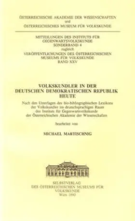 Martischnig |  Volkskundler in der Deutschen Demokratischen Republik heute | Buch |  Sack Fachmedien