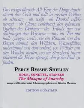 Shelley, / Plessow |  PERCY BYSSHE SHELLEY Oden, Sonette, Stanzen, The Masque of Anarchy | Buch |  Sack Fachmedien