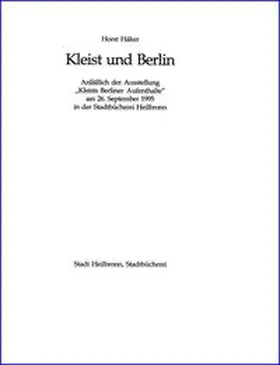 Häker / Emig |  Kleist und Berlin | Buch |  Sack Fachmedien
