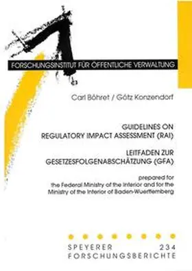 Böhret / Konzendorf |  Guidelines on Regulatory Impact Assessment (RAI) Leitfaden zur Gesetzesfolgenabschätzung (GFA) | Buch |  Sack Fachmedien