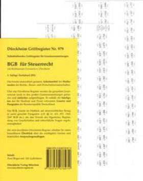 Dürckheim / Glaubitz |  BGB für Steuerrechtler, 102 bedruckte Griffregister (2012) | Buch |  Sack Fachmedien