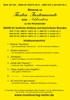 Keller |  Akkord-Stimme (MVK 301706) für Tasten-Instrumente /Akkordeon zu den 3 Notenbänden "Duos für festliche Anlässe und besinnliche Stunden" (Violin-Duos: MVK 171706; Viola + Violine: MVK 801706, Cello + Violine: MVK 901706) | Loseblattwerk |  Sack Fachmedien
