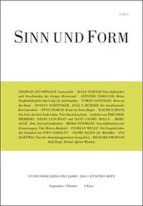 Sinn und Form 5/2013 | Buch |  Sack Fachmedien