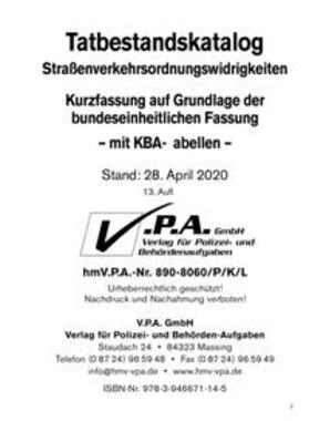 13. Ergänzungslieferung Bundeseinheitlichen Tatbestandskatalog Kurzfassung incl. KBA-Tabellen, Stand April 2020 | Loseblattwerk | sack.de