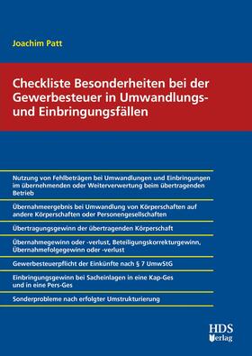 Patt | Checkliste Besonderheiten bei der Gewerbesteuer in Umwandlungs- und Einbringungsfällen | E-Book | sack.de