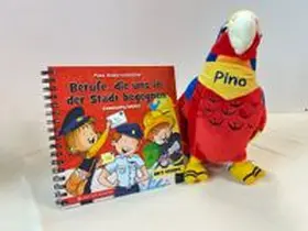Kataria |  Pinos Kinderratebücher: Berufe, die uns in der Stadt begegnen + Pino der Papagei Plüschtier Bundle | Buch |  Sack Fachmedien