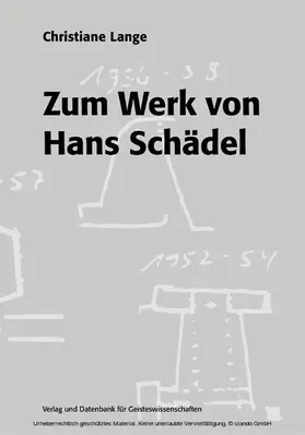 Lange |  Zum Werk von Hans Schädel | eBook | Sack Fachmedien