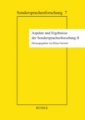 Siewert |  Aspekte und Ergebnisse der Sondersprachenforschung II | Buch |  Sack Fachmedien