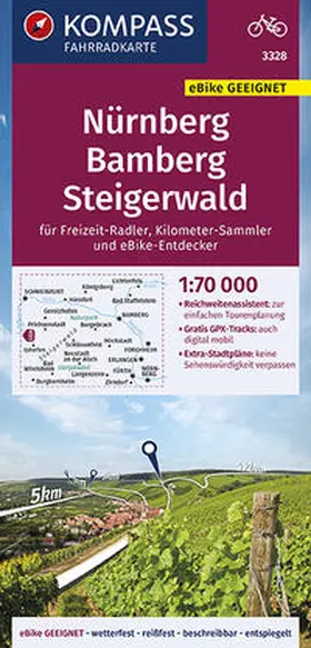  KOMPASS Fahrradkarte Nürnberg, Bamberg, Steigerwald 1:70.000, FK 3328 | Sonstiges |  Sack Fachmedien