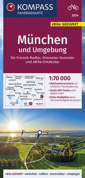  KOMPASS Fahrradkarte München und Umgebung 1:70.000, FK 3334 | Sonstiges |  Sack Fachmedien